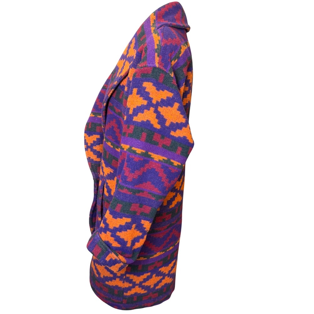 Braetan Vtg‎ Southwestern Geometric Wool Blend Coat Purple Orange Toggle Sz Med - Picture 4 of 13